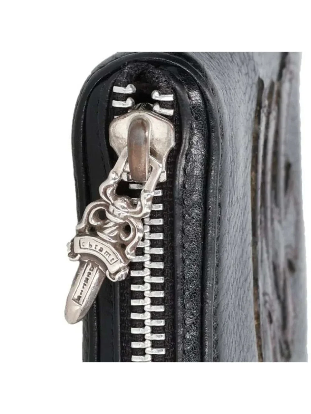 Chrome Hearts Rec Zip 3 Cross Round Zip Leather Wallet